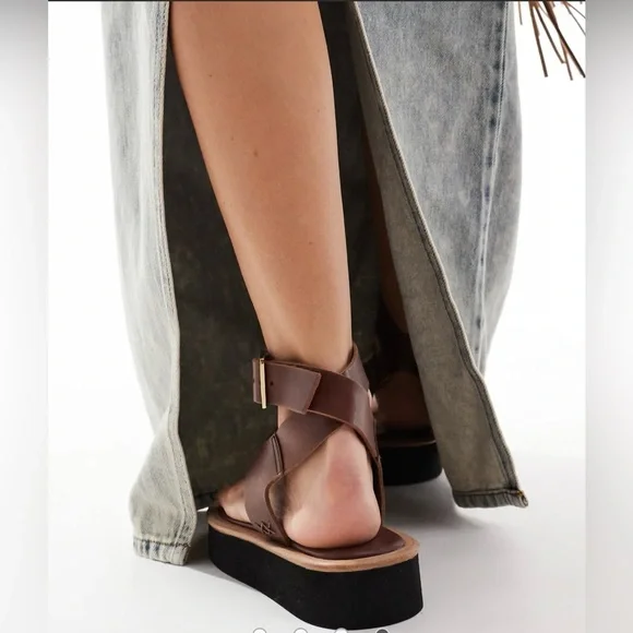 NWT Free People Hazel Flatform Sandals 9 Coconut Shell Brown Leather Toe Post - Picture 3 of 15